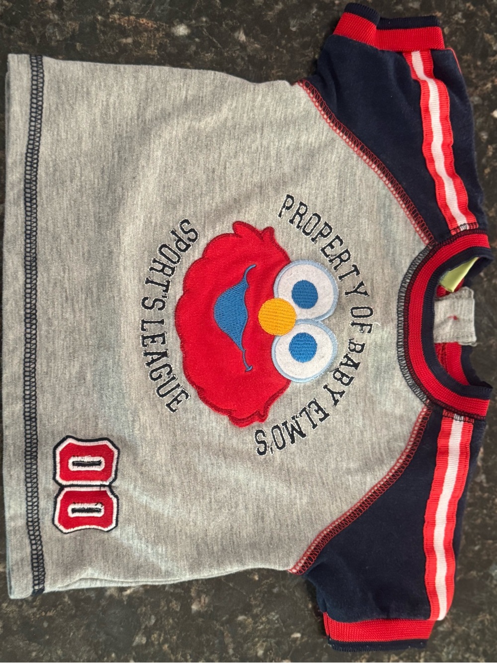 Vintage Baby Elmo Grey Raglan Tee with Navy & Red Accents
